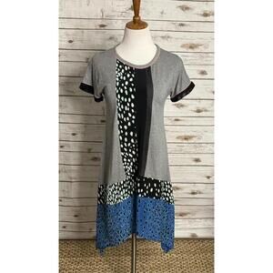 Elizabeth & James grey multi-textured patchwork silk/jersey dress Size Small